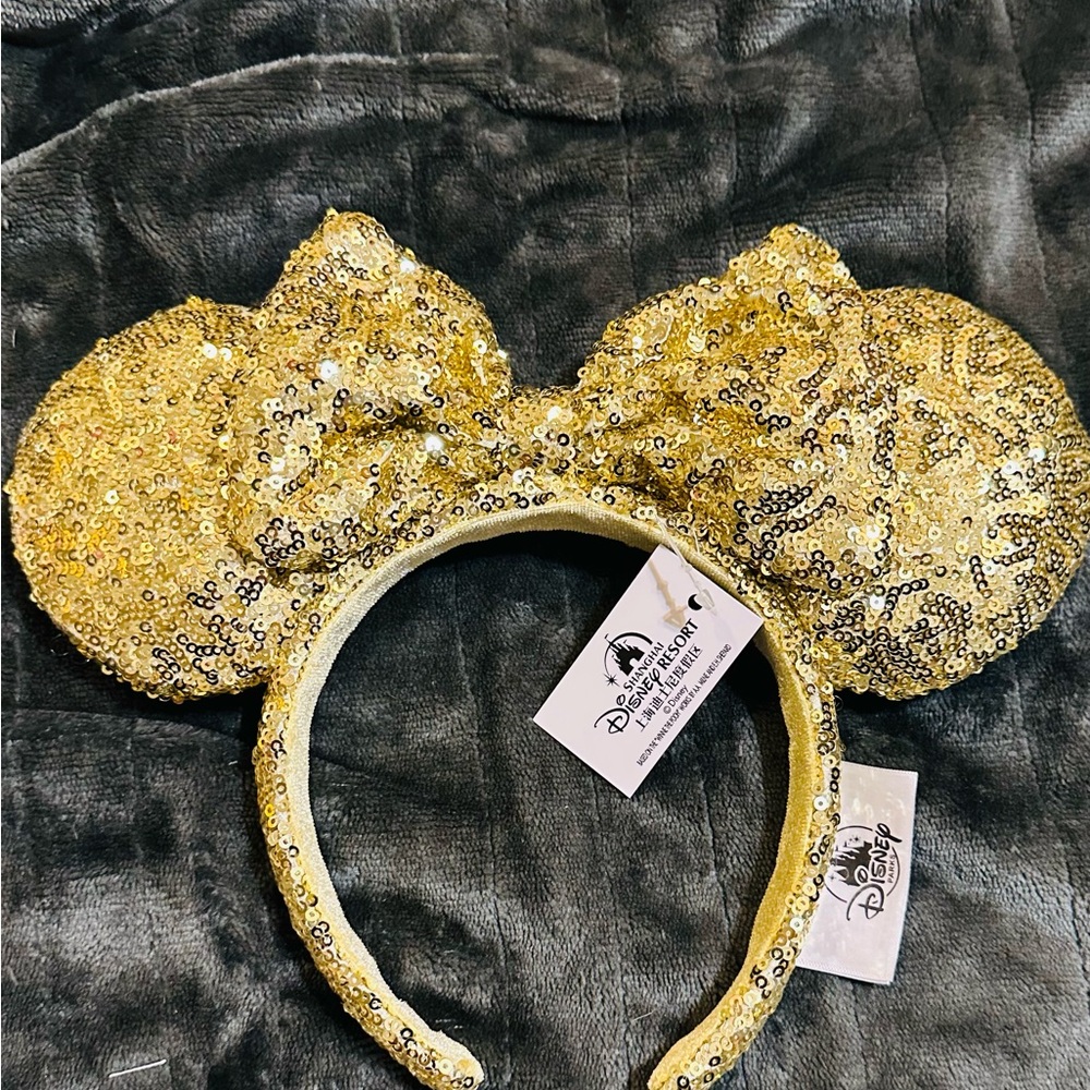 NWT Disney Glittering Gold Minnie Mouse Ears Headband
